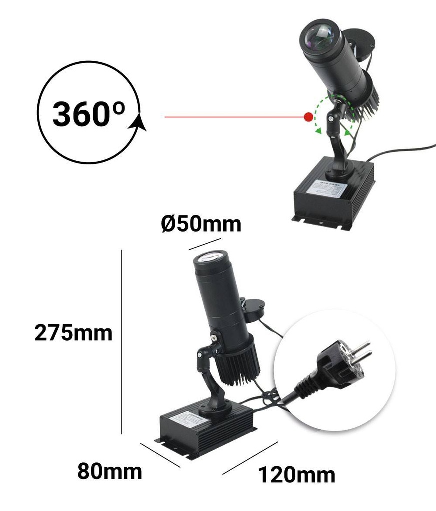 Proyector de logos GOBO LED 15W Interior Rotativo