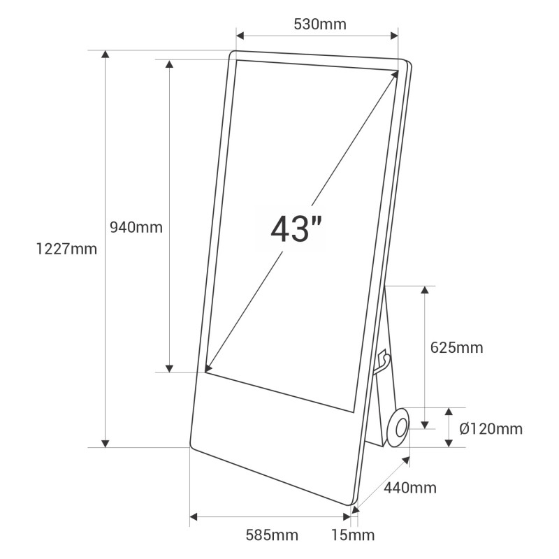 Display publicitario portátil 43'' exterior - LCD full HD - Con ruedas y batería