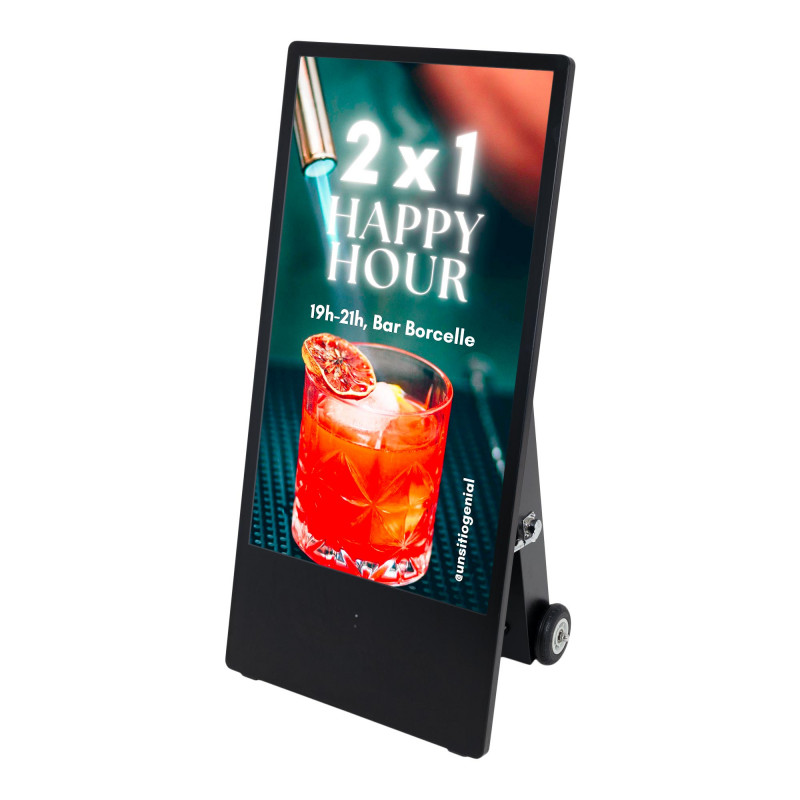 Totem pubblicitario portatile 43'' per esterni - LCD Full HD - Con ruote e batteria